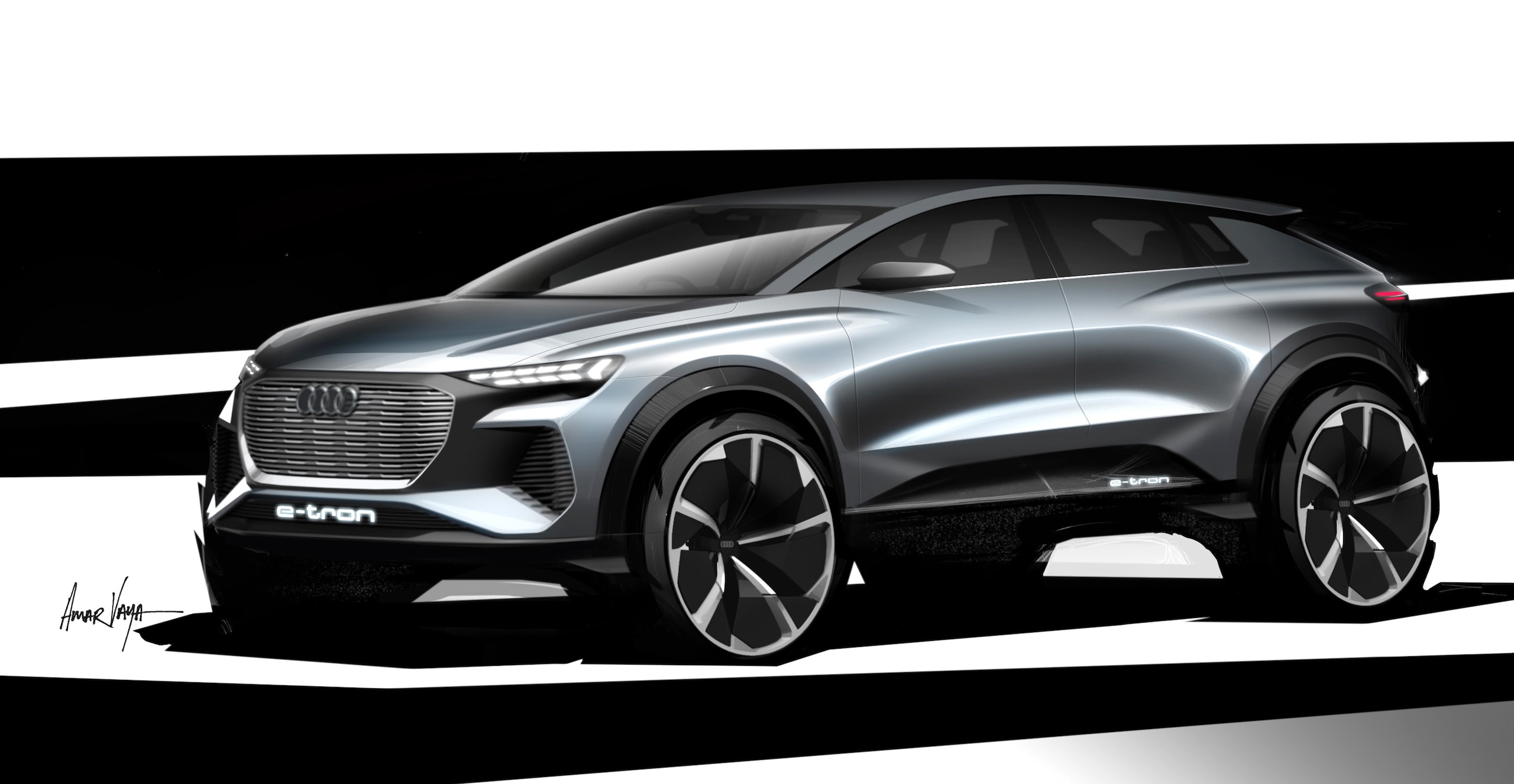 Audi Q4 e-tron, i primi disegni del concept per Ginevra