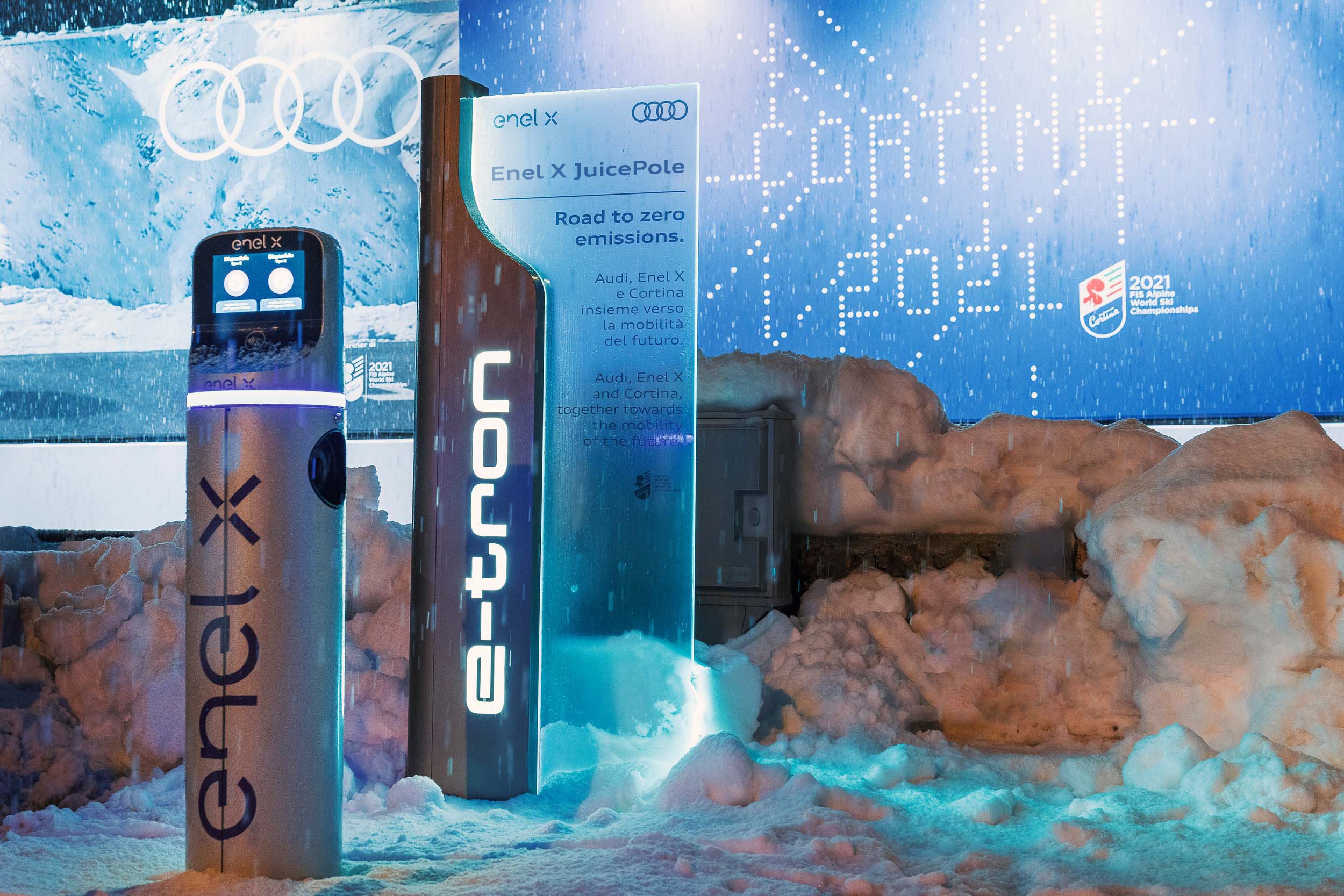 Audi con Enel X per i mondiali di Sci Alpino 2021 a Cortina D'Ampezzo