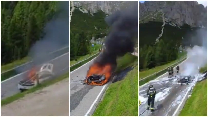 McLaren da 170mila euro in fiamme sulle Dolomiti: automobilista salvo per miracolo VIDEO