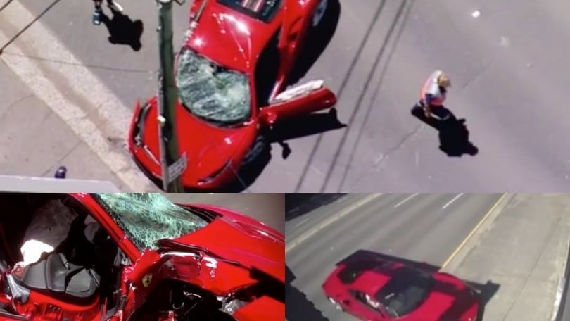 Ferrari contro il palo della luce: l'impatto è da shock