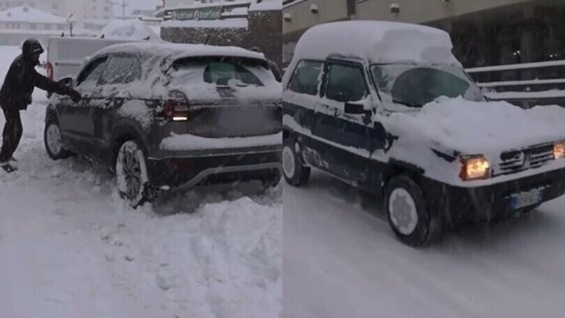 Nemmeno la neve ferma la Panda: i suv rimangono bloccati e non possono che guardarla!