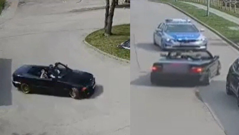 Entra dal benzinaio sgommando con la BMW Serie 3 Cabrio, ma la polizia... VIDEO