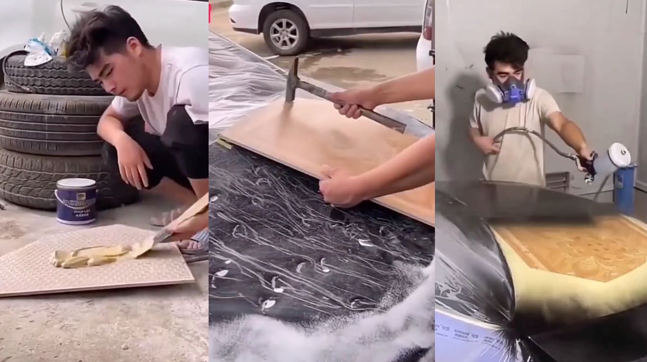 Ripara l'auto con piastrelle e stucco: il risultato è sorprendente