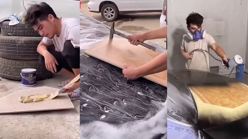 Ripara l'auto con piastrelle e stucco: il risultato è sorprendente