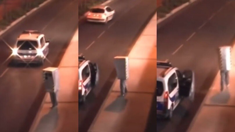 Si traveste da autovelox e scatta le foto: la polizia si ferma e... lo insegue!