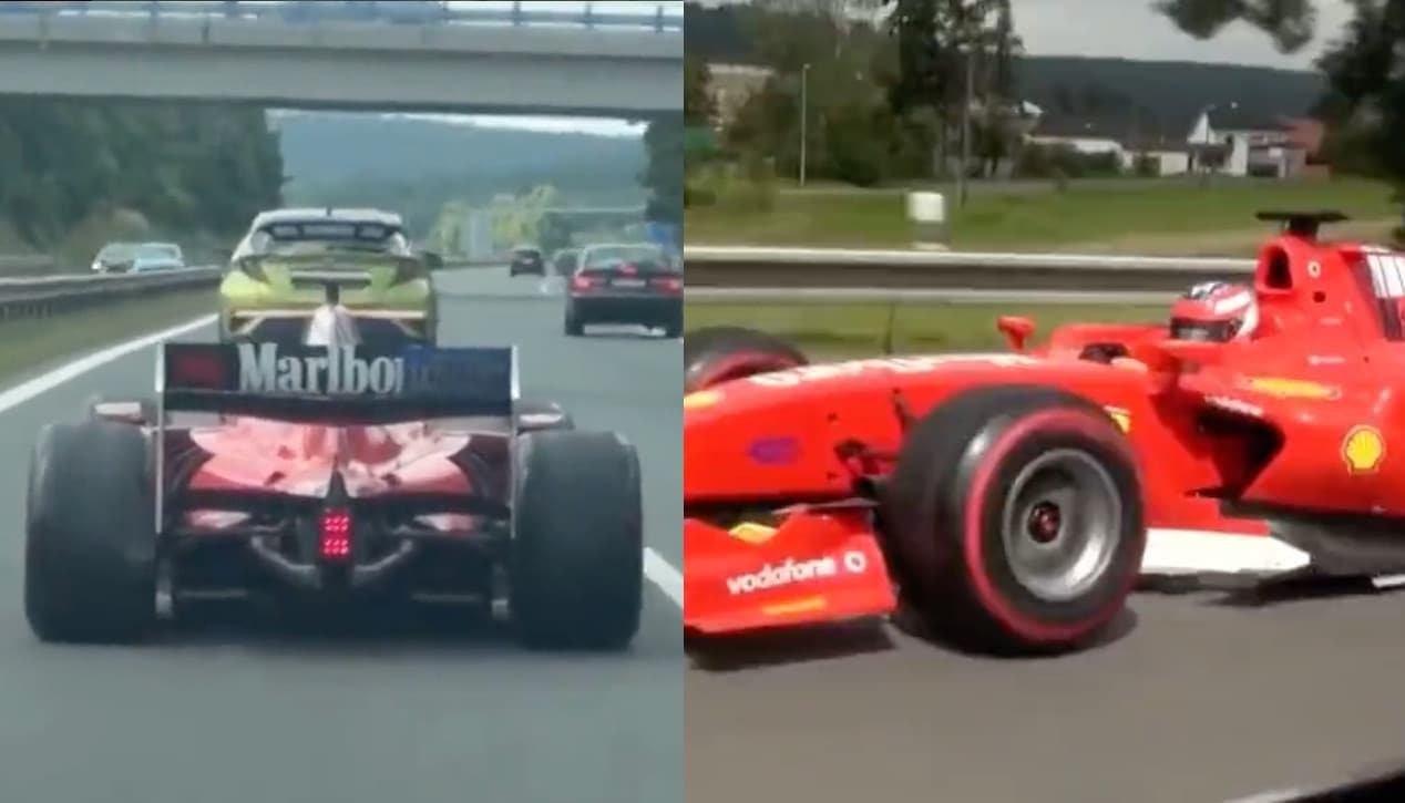 Spunta una monoposto nel traffico: stupore per la "Ferrari" in autostrada