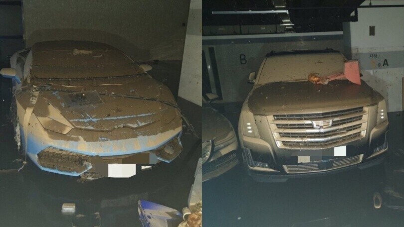 Le supercar distrutte da un tifone in Corea del Sud