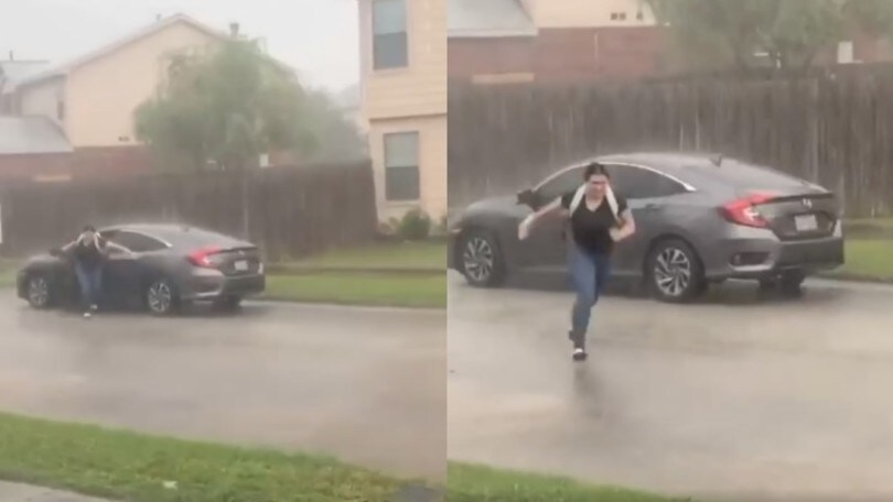 Per evitare la pioggia, esce dall'auto correndo ma....