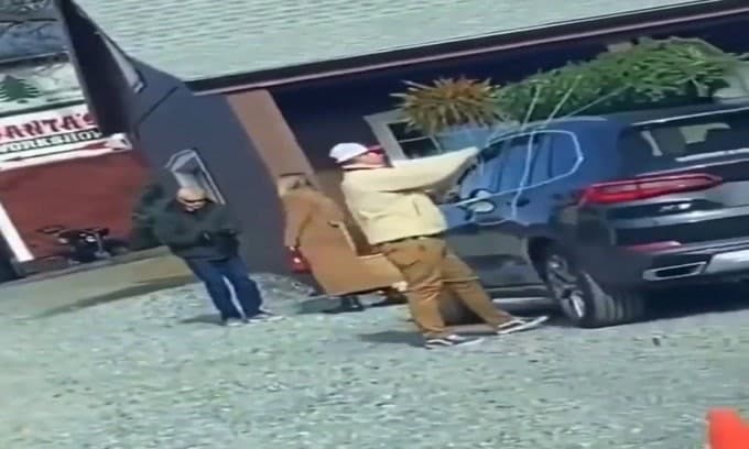 Carica l'albero di Natale sull'auto ma poi non riesce più ad aprirla!