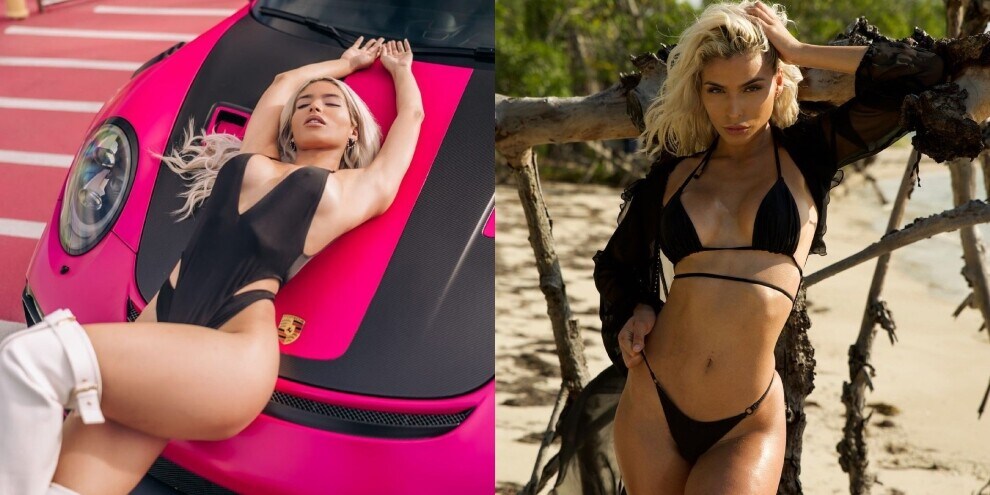 Tamaris, la bellezza americana viaggia su una Lamborghini nera e fuxia