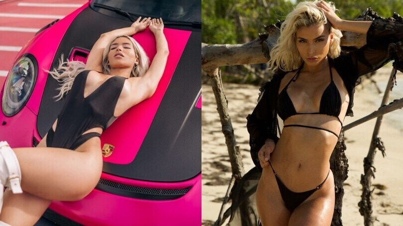 Tamaris, la bellezza americana viaggia su una Lamborghini nera e fuxia