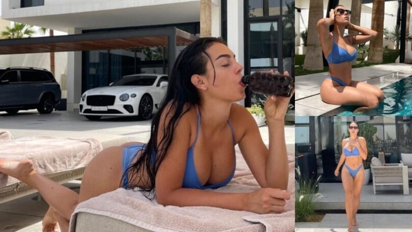 Georgina Rodriguez, il bagno in piscina è sexy tra le supercar di Ronaldo