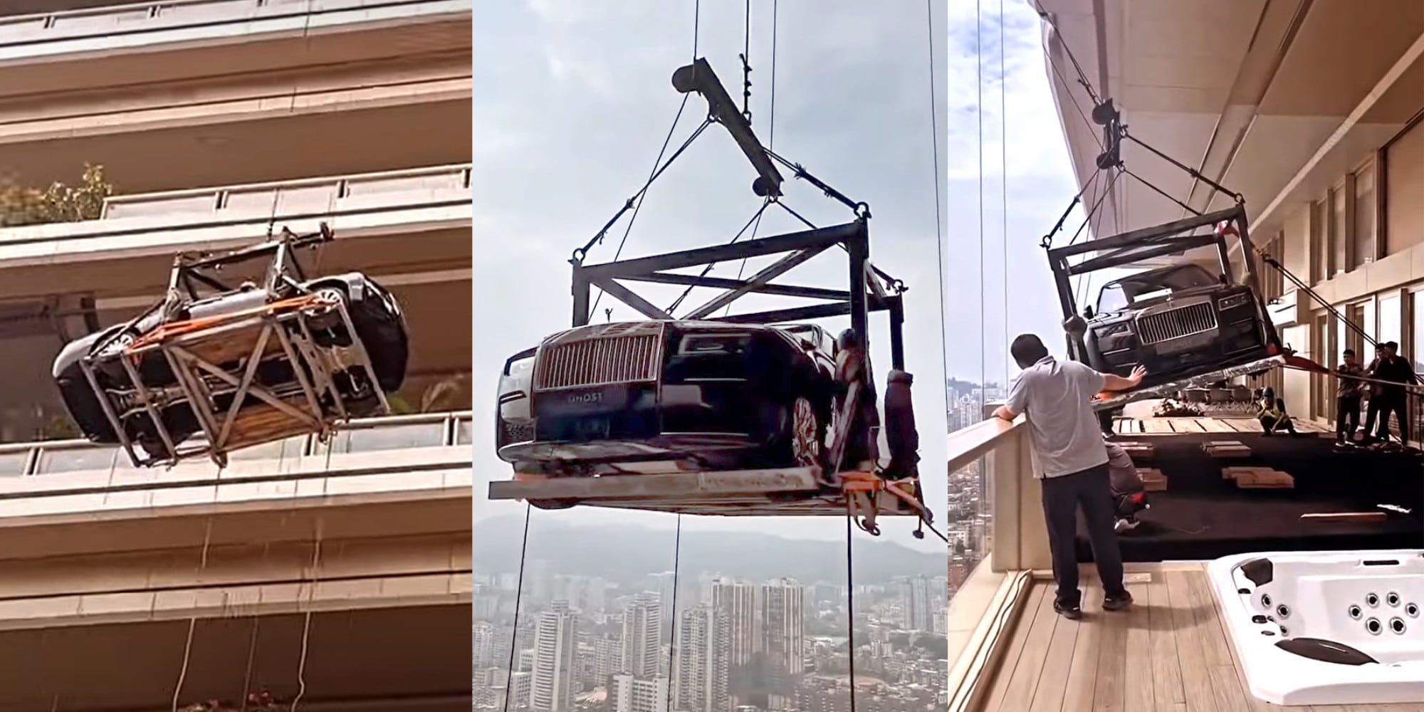 Miliardario cinese trasporta la sua Rolls-Royce Ghost al 44° piano