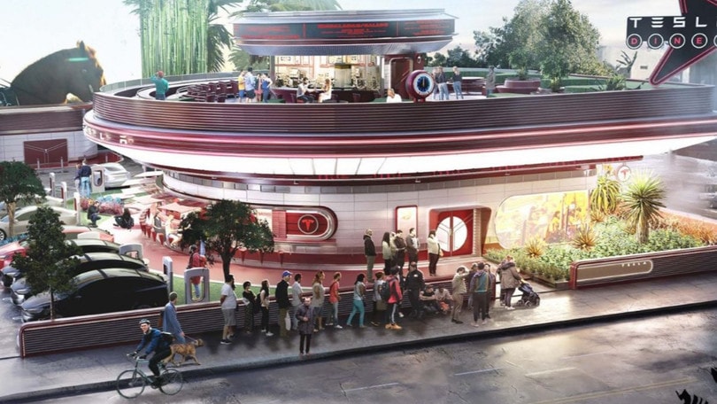 Tesla, drive-in con Supercharger in stile anni 50 a Hollywood