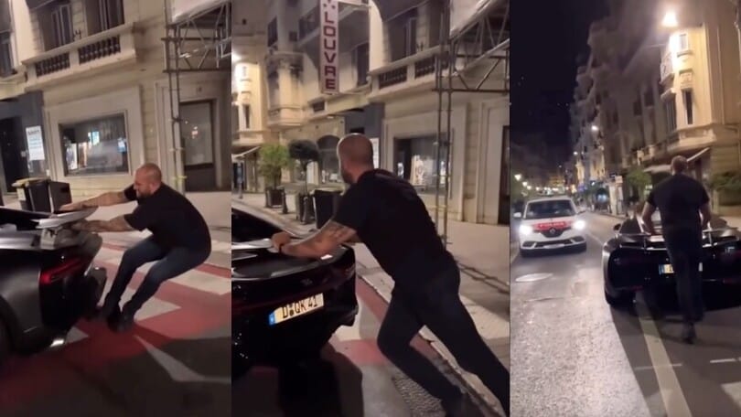 La Bugatti Chiron si ferma in mezzo alla strada