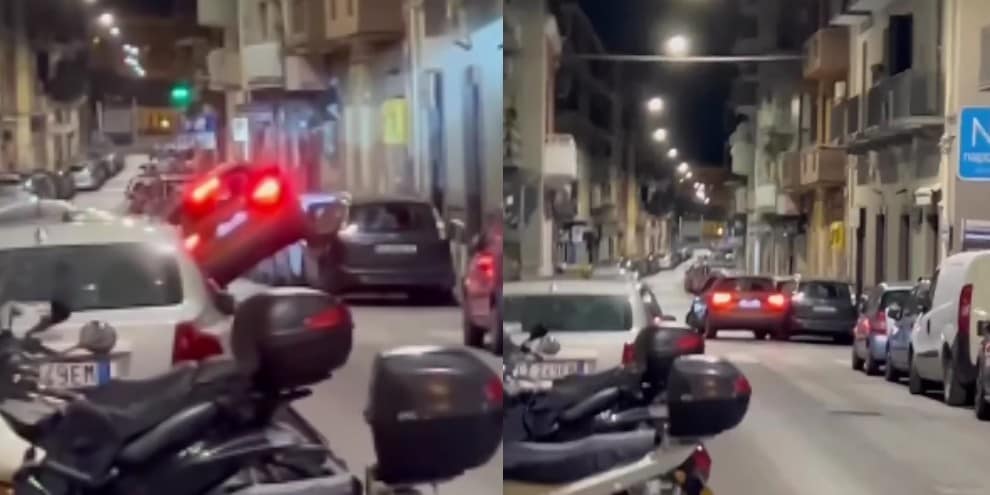 Sale con due ruote su 13 auto parcheggiate, poi sparisce nel nulla