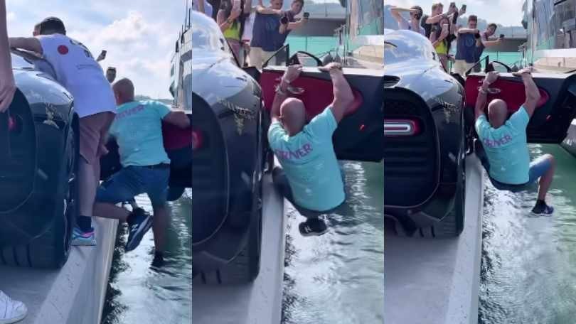 Il famoso vip parcheggia la Bugatti al porto: si aggrappa alla portiera e poi...