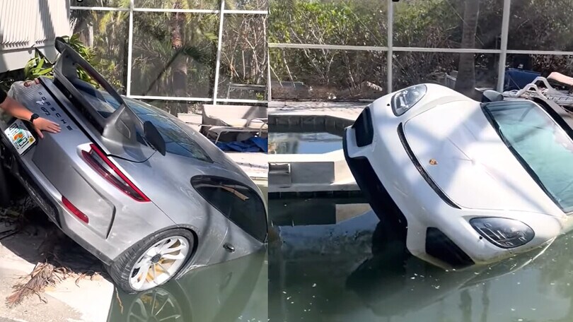 Uragano Milton, due Porsche finiscono in una piscina