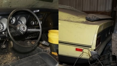 Ford Mustang da 335 cv abbandonata in un fienile