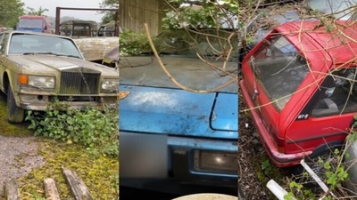 Il cimitero di lusso: Jaguar, Bentley, BMW e Mercedes abbandonate in un fienile