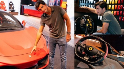 Sainz, una Ferrari F8 Tributo prima del GP degli USA