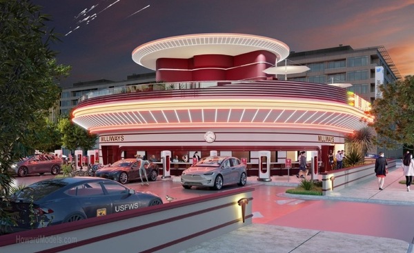 Tesla, a Hollywood c'è la stazione di ricarica drive-in con ristorante e cinema