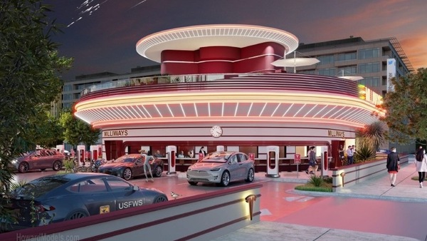 Tesla, a Hollywood c'è la stazione di ricarica drive-in con ristorante e cinema